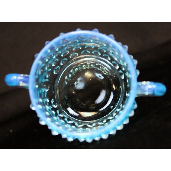 2 Pc Fenton Glass Mini Hobnail Creamer Jug Sugar Bowl Set Opalescent Star - Picture 12 of 13